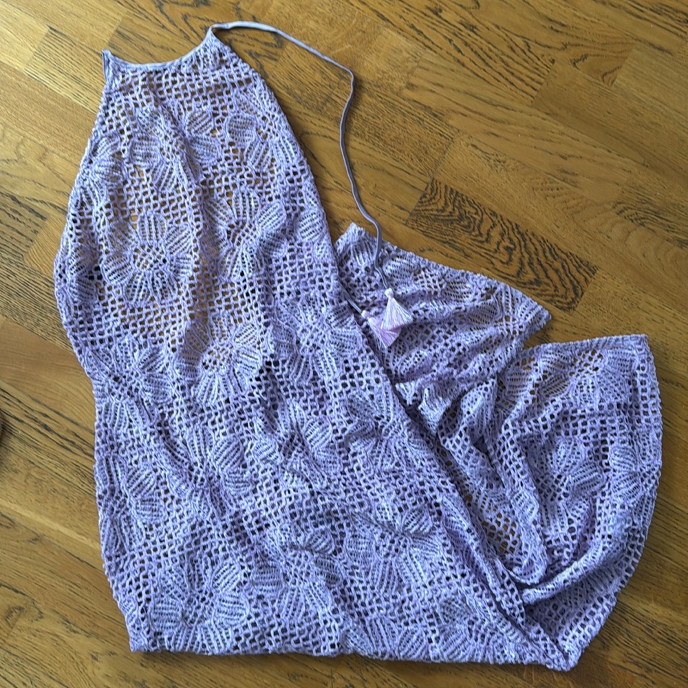 Majorelle Purple Crochet Halter Dress Cover up